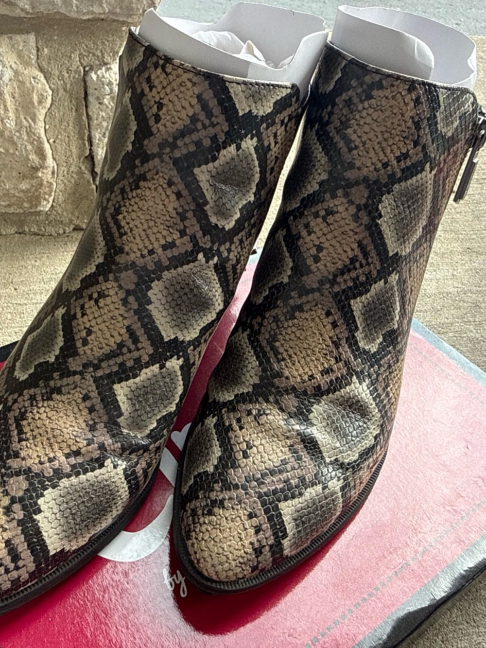 Like New -Size 8aSam Edelman Snake-Print Ankle Booties in Brown and Black